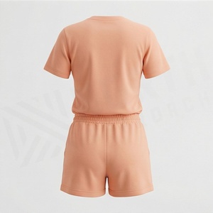 Ensemble 2 pièces pour femmes, t-shirt à manches courtes en tricot uni et short au-dessus du genou, col rond, décontracté, printemps-été - Product Image 2