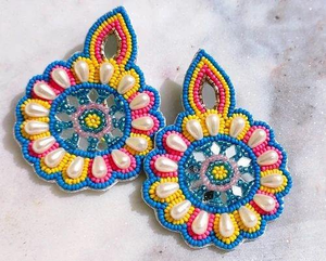 Pendientes Bordados con Forma de Flor, con Cuentas, Clásicos, Hechos a Mano, Ligeros, Diseño Personalizable, Multicolores, Uttar Pradesh MULTI CRAFT - Product Image 5