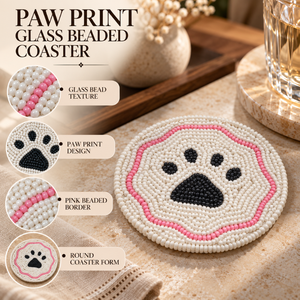 Premium <b>Glass</b> Beaded Paw Print <b>Coaster</b> for Dining Table | Decorative Round Drink Mat for Kitchen Home Decor Tabletop Accessories - Product Image 5