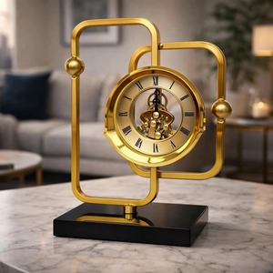 Geometric Brass Desk <b>Clock</b> Mechanical Movement Silent Contemporary Design Decorative Timepiece for Living Room <b>Table</b> And Bedroom - Product Image 4