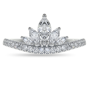 Anillo de banda de mano derecha para mujer, MARQUESA, redondo, brillante, moissanita, corona de diamantes, inspirado en oro, regalo de compromiso de boda - Product Image 5