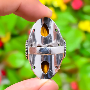 แหวนพลอยตาเสือดีไซน์เนอร์ ทำมือ เงินแท้ 925 แหวนพลอยสำหรับเธอ - Product Image 3