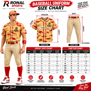 RONAL SPORTS Uniforme de baseball imprimé camouflage à manches courtes pour homme, maillot respirant en polyester avec ceinture rouge et chaussettes - Product Image 6