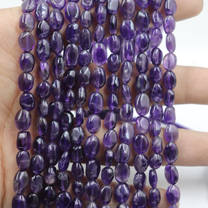 Perles d'améthyste naturelle de forme ovale lisse de 5*7MM pour la fabrication de bijoux-Brins d'améthyste - Product Image 1