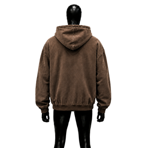 Sweat à capuche zippé marron vintage effet vieilli, motif brodé « Feel Lost But Im Back », coupe oversize, streetwear délavé, style urbain - Product Image 2