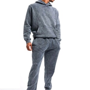 Oversized Drop Shoulder Acid Wash Joggers & Hoodie Tracksuits <b>Jogging</b> <b>Suit</b> Zipper Winter Outerwear Breathable Vintage Track <b>Suit</b> - Product Image 4