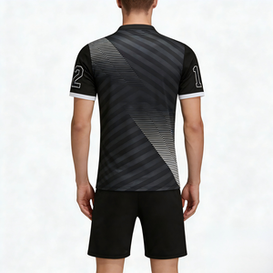 Ensemble de maillot de football personnalisé, noir rayé, col en V, manches courtes, évacuation de l'humidité, uniforme unisexe pour adultes avec short, chaussettes et chaussures - Product Image 3