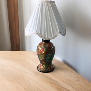 Floral Enamel Table Lamp White Pleated Shade Decorative Bedside Desk Light Home Decor - Product Image 1