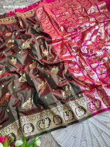 Collection Premium de Saris en Soie Paithani avec Motifs Animaux sur Toute la Surface et Bordure Riche, Tissage Pallu Peshwai, Mode Féminine - Product Image 5