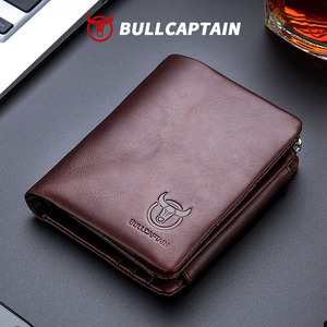 BULLCAPTAIN <b>Men</b> Genuine LeatherWallet Vintage Cowhide Leather Bifold Purse Custom Logo <b>RFID</b> Blocking <b>Wallet</b> Card Holder - Product Image 1