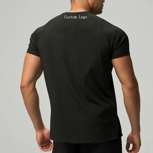 Camiseta Negra de Manga Corta con Cuello Redondo y Corte Ajustado para Hombre, 100% Algodón Jersey, Secado Rápido, Logotipo Personalizado, OEM, ODM, Venta al Por Mayor - Product Image 2