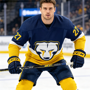 Maillot de hockey sur glace bleu marine pour homme, col en V, manches longues, maille respirante, numéro d'équipe sublimé, uniforme - Product Image 1