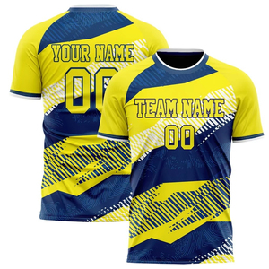 <b>Men</b> <b>Yellow</b> Blue Sublimated Soccer Jersey Short Sleeve Crew Neck Moisture Wicking 100% Polyester Team Name Customizable Logo - Product Image 6