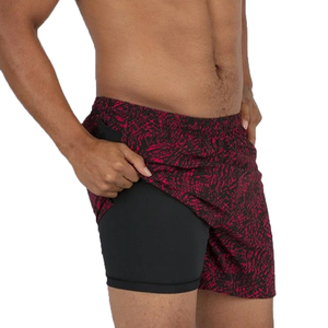 OEM Double <b>Layer</b> Gym Running Workout Men's Training Shorts Breathable Mesh Quick Dry Windproof Elastic Waist <b>Mid</b> Rise 2 1 Zip - Product Image 3