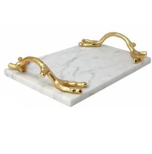 Plateau de service en marbre pour thé et café, avec poignée plaquée or, pour la maison ou le bureau, à prix abordable. - Product Image 2