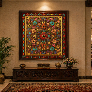 Panel Decorativo de Arte Zardozi, Tapiz Bordado para Decoración de Paredes Interiores de Hogares, Hoteles y Oficinas de Lujo - Product Image 1