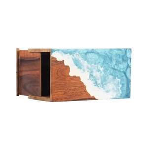 High Quality Wooden Cremation Urn with Epoxy Ocean Resin Design American Style <b>Memorial</b> Urn <b>Box</b> for Human Ashes - Product Image 3