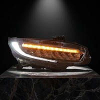 Ensemble de phares à neuf lentilles facettées avec tube lumineux en forme de J et signalisation séquentielle ambre pour Honda Civic 10ème génération 2016-2021