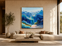 Art mural sur toile texturée Wabi Sabi, paysage de colline bleue, peinture abstraite, peinte à la main, décoration de salon
