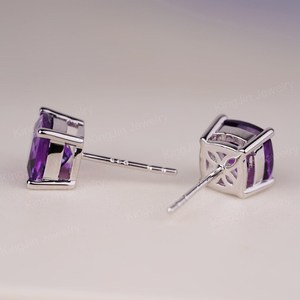 Boucles d'oreilles clous en améthyste naturelle, pierre précieuse violette, argent sterling, cadeau bijoux pierre de naissance de février pour femme - Product Image 4