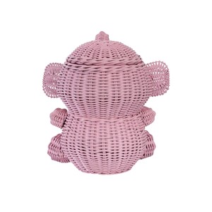 Decorative Pink <b>Elephant</b> Rattan Storage <b>Basket</b> with Cover Classroom Book Organizer Kids Toy Chest <b>Nursery</b> <b>Laundry</b> Bin - Product Image 2