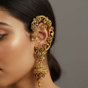 Geometric Cuff Earrings with Pearl 24K Gold Plated Stainless Steel Gift for Women - Product Image 1