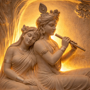 26x18 Inch Radha Krishna 3D Relief Mural | Traditional Handmade Warm LED Backlit Wood Frame Spiritual Wall Art for Home <b>Mandir</b> - Product Image 2