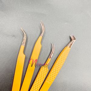 Pinzas para Volumen de Pestañas, Pinzas Curvas Semi-Rígidas, Pinzas con Punta Dorada Rosa, Pinzas con Recubrimiento en Polvo Naranja, Acero Sostenible, Etiqueta Personalizada - Product Image 2