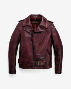Veste moto slim en cuir véritable bordeaux pour homme, fermeture éclair, col rabattu, couleur unie, respirante, hiver - Product Image 1