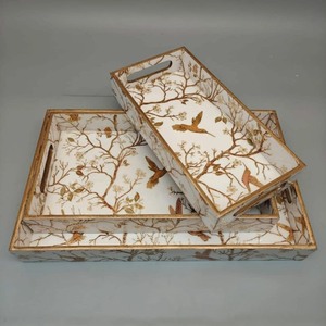 Wooden mdf serving <b>tray</b> design with printed or meenakari work set of 3 pcs beautiful <b>warm</b> toned serving <b>tray</b> - Product Image 6