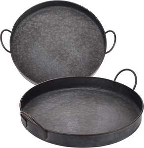 Bandeja de Servicio Redonda de Hierro Galvanizado Rústico con Asas para Mesa de Centro, Almacenamiento y Decoración del Hogar - Product Image 1
