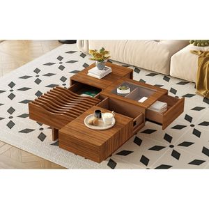 U-Can 33 ''metà del secolo moderno tavolo quadrato in legno con 3 cassetti e vetro temperato gambe in legno massiccio per soggiorno - Product Image 6