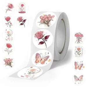 Pegatinas Decorativas de Flores de PE, Impresión Personalizada, Autoadhesivas, Duraderas, 500 Unidades por Rollo, 1 Pulgada/2.5 cm - Product Image 6