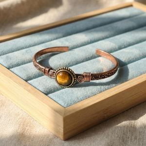 <b>Copper</b> Tiger Eye <b>Bracelet</b> Handcrafted Cuff Bohemian Gemstone Jewelry Unisex Antique Style Artisan Gift - Product Image 3