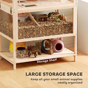 Grande cage en bois pour gerbilles avec étagère de rangement inférieure amovible, balançoire, roue d'exercice et rampe - Product Image 6