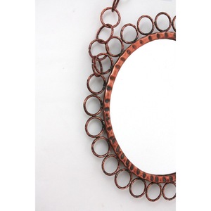 <b>Round</b> Copper <b>Wall</b> <b>Mirror</b> With Chain Handle Bohemian Decorative Metal Frame - Product Image 5
