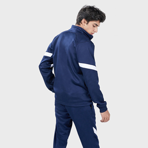 Ensemble de survêtement sportif décontracté pour homme, bleu marine, avec fermeture éclair intégrale et bandes blanches, respirant, en polyester, pour l'automne - Product Image 6