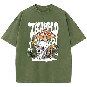 Camiseta Gráfica de Manga Corta con Cuello Redondo para Hombre, Estilo Urbano, Ajuste Delgado, Transpirable, Ecológica, con Diseño de Calavera de Hongo Trampado, de Algodón Estampado - Product Image 4
