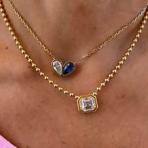 Diamond <b>Pendant</b> Necklaces Wholesale 14K 18K <b>Solid</b> <b>Gold</b> Asscher Cut Lab Grown 3mm Ball Chain 16 Inch Bezel Statement Fine Jewelry - Product Image 5