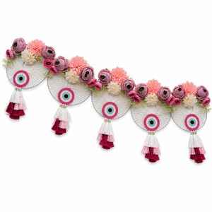Handmade Floral Evil Eye Bandhanwar Toran Pink Tassel Door Hanging Festive Home Entrance Decor <b>Wedding</b> Pooja Gift - Product Image 2
