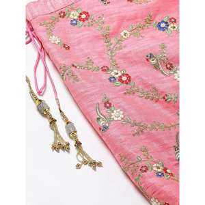 Sensacional Rosa bordado arte seda Lehenga Choli nupcial novio desgaste impresionante conjunto de boda - Product Image 3