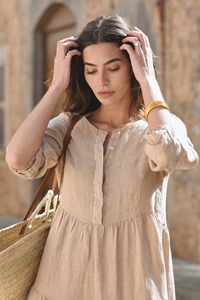 Women's 100% Cotton Tiered Maxi <b>Dress</b> | Sleeveless Loose Fit Solid Sweet Simple Boho Slits | Custom OEM ODM Manufacturer - Product Image 2