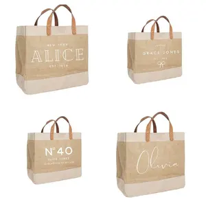 Jute Bags Wholesale Fashionable Eco-Luxury Pure Jute Bag With Leather Handles For Sophisticated Style For Sale
