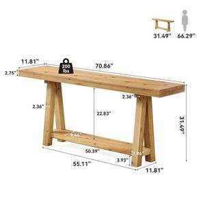 Consolle in Legno Massello con Ripiano per Ingresso, Corridoio e Soggiorno, Ideale per l'Uso Accanto al Divano - Product Image 6