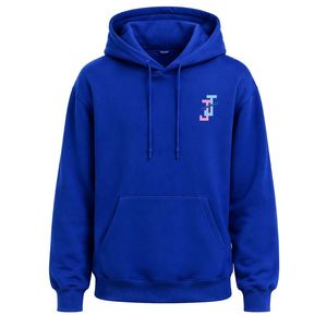Sweat-shirt à capuche en molleton bleu royal JJ brodé, à manches longues, avec poche kangourou et cordon de serrage pour le sport - Product Image 1