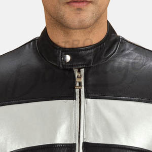 Veste en cuir noire et argentée de qualité supérieure pour homme, en peau de mouton véritable, coupe ajustée, style café racer, veste de moto tendance - Product Image 6