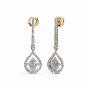 Elysian Radiant Teardrop & <b>Dangle</b> Lab Grown <b>Diamond</b> <b>Earrings</b> in 18K Yellow Gold IGI Certified 100 Pieces for Women - Product Image 1
