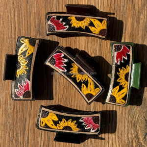 2025 pinces à griffes à la mode Simple élégant en cuir taillé à la main rectangulaire surdimensionné pinces à cheveux pour les femmes en cuir véritable Clips - Product Image 4