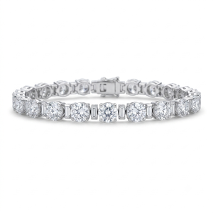 Pulsera de Diamantes de Laboratorio con Corte Baguette y Redondo Brillante, en Oro Blanco, con Cierre de Caja, Joyería de Boda para Novia, Fabricante - Product Image 1