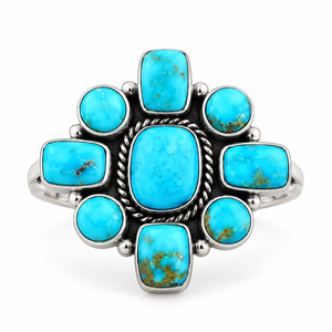 Anillo de Turquesa Kingman con Piedras Cuadradas, Rectangulares y Redondas, Estilo Bohemio, Hecho a Mano, Joyería con Piedras Preciosas, Ajustable - Product Image 5